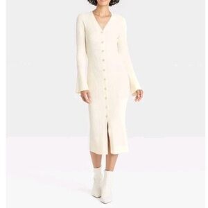 A New Day Cream Button-Front Long Sleeve Bodycon Midi Dress